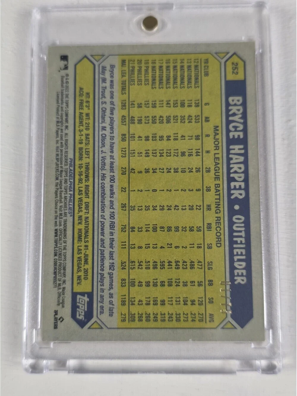 Topps Harper #252 Philadelphia Phillies 1987 Topps Design 1/75 First On Print!